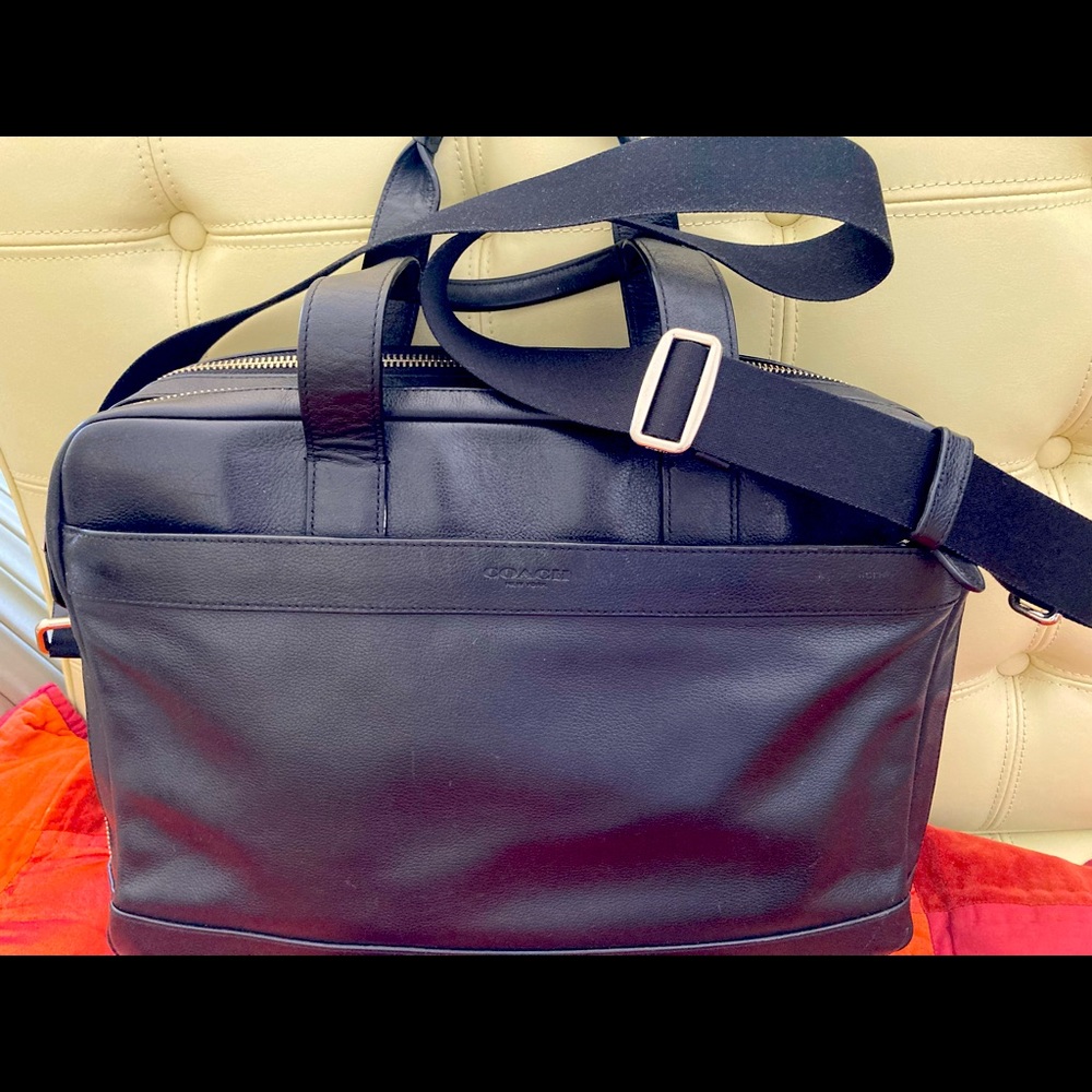 Coach New York Classic Briefcase Laptop Messenger Bag black pebblegrain leather